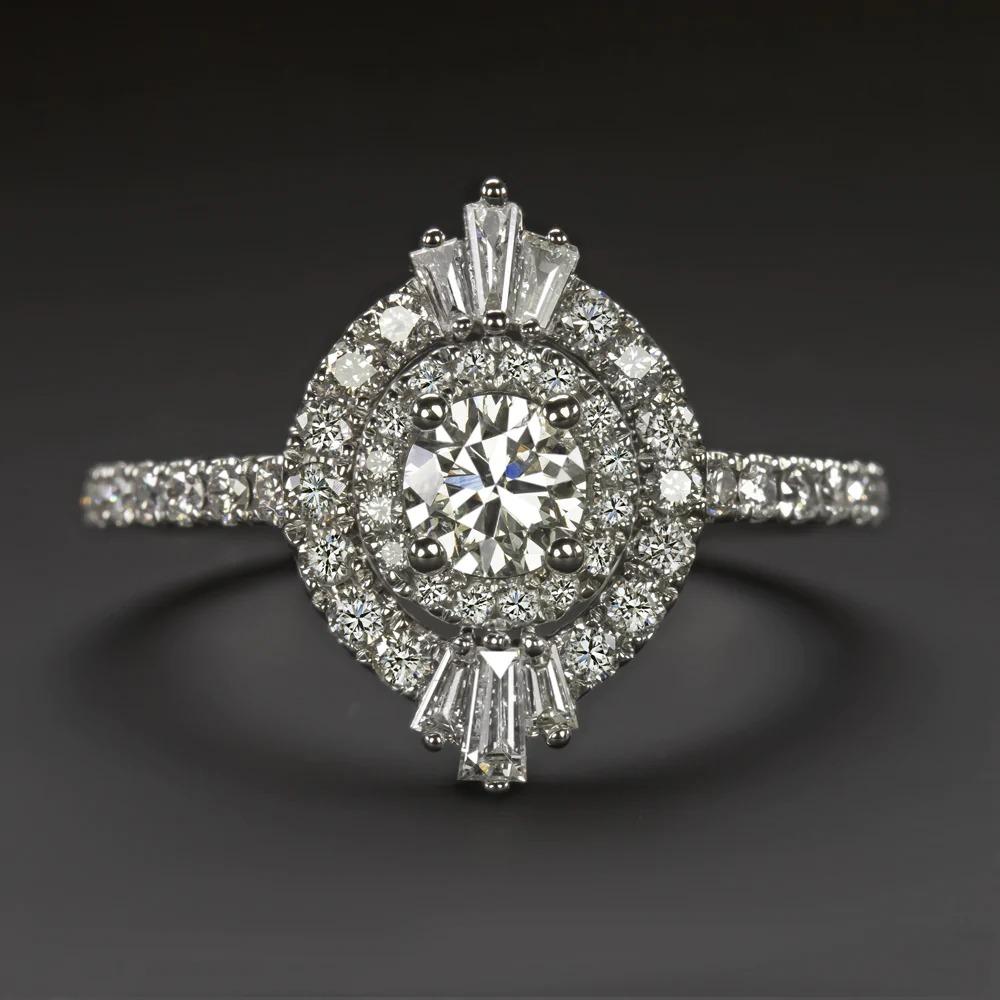 Modern Double Halo Baguette Diamond Cocktail Ring For Sale