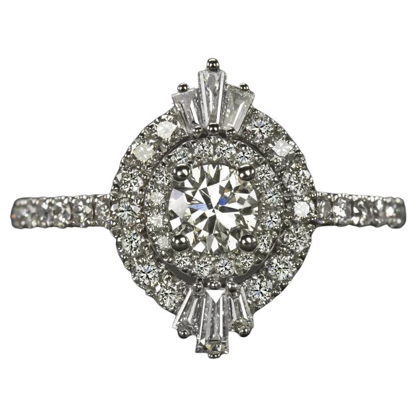 Double Halo Baguette Diamond Cocktail Ring For Sale