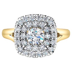 Double Halo Cathedral Set moissanite 14k gold ring.