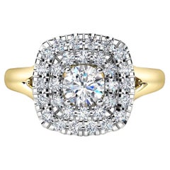Bague cathédrale en or 14k sertie d'une moissanite à double halo