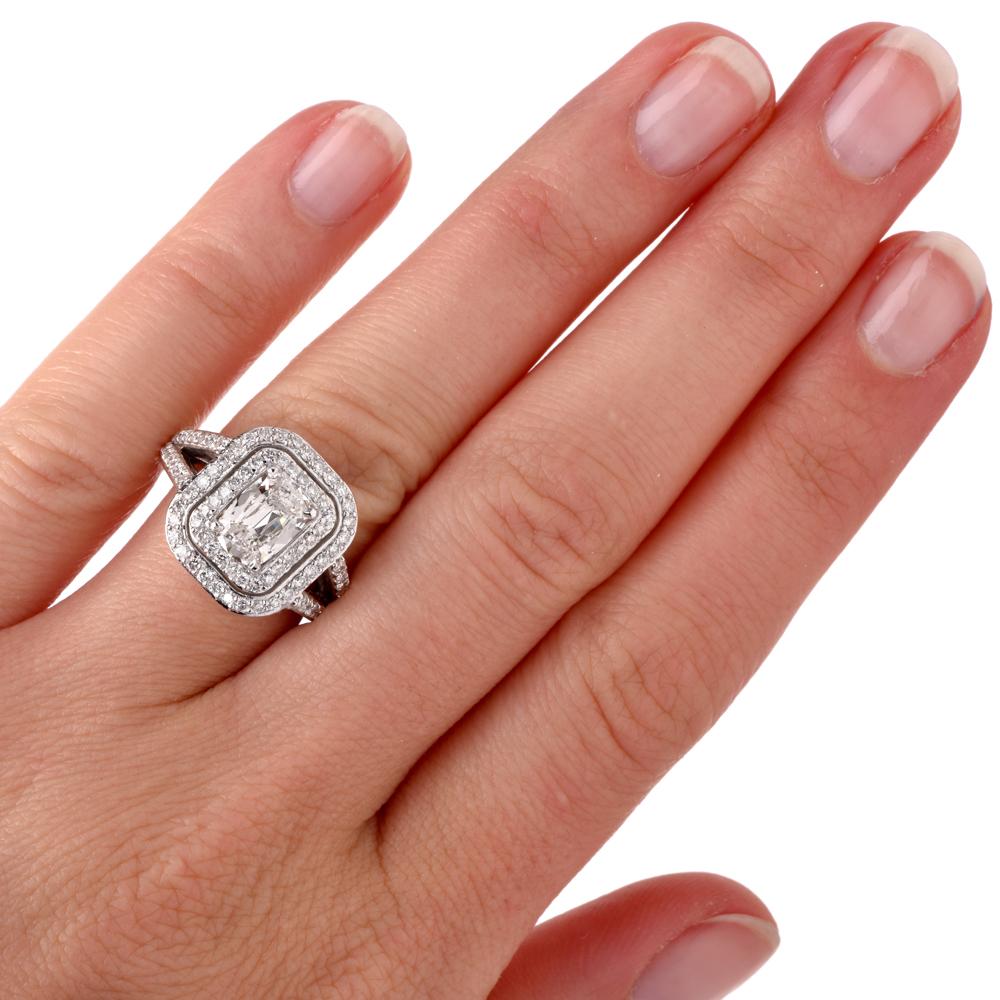 Art Deco Double Halo Cushion GIA Diamond Platinum Engagement Ring