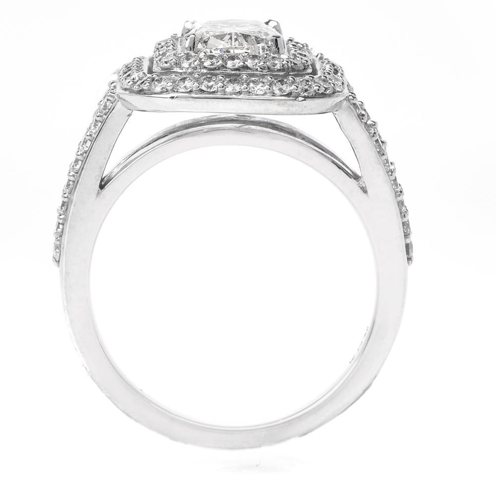 Women's Double Halo Cushion GIA Diamond Platinum Engagement Ring