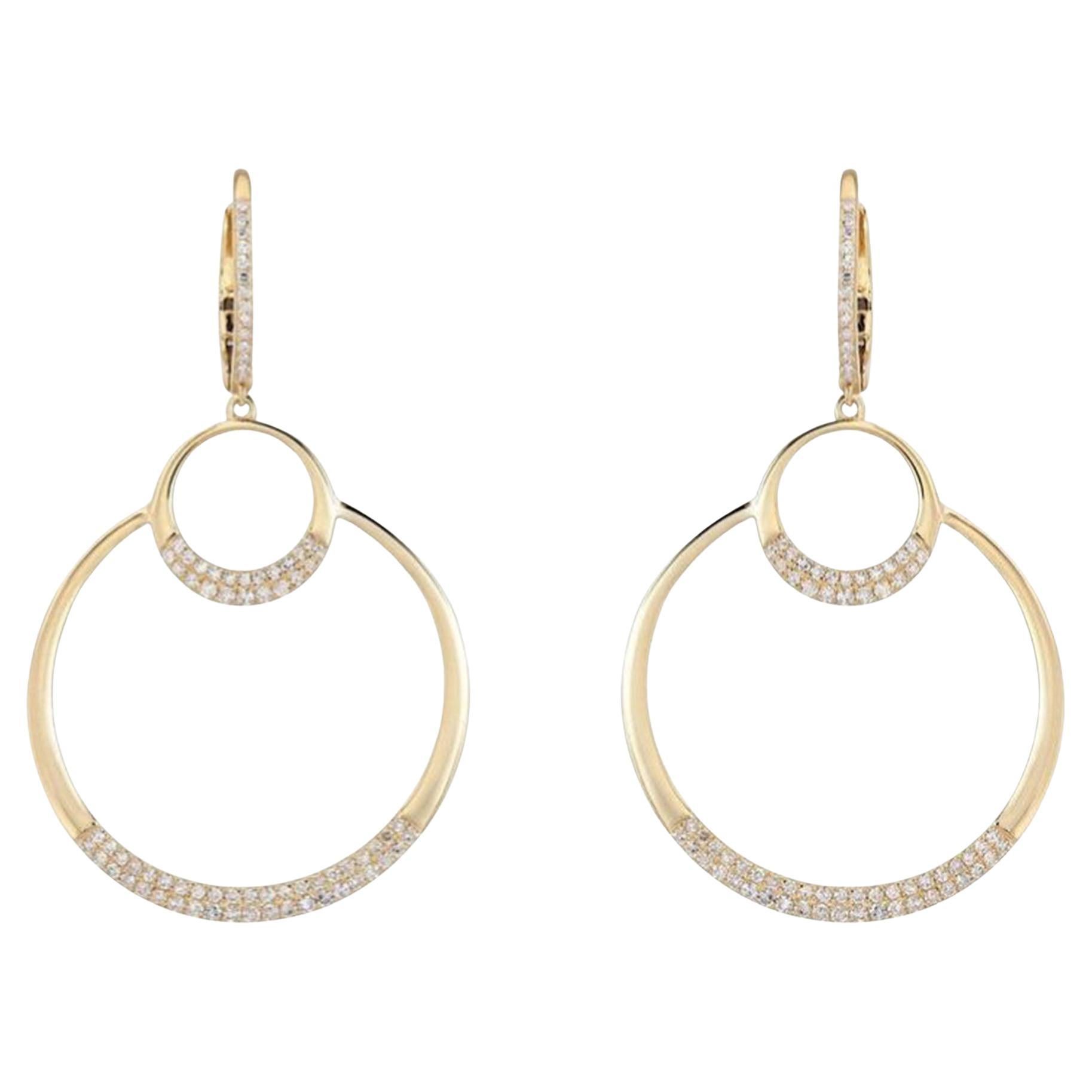 0.84ct Diamond Double Halo Circle 14K Yellow Gold Drop Earrings