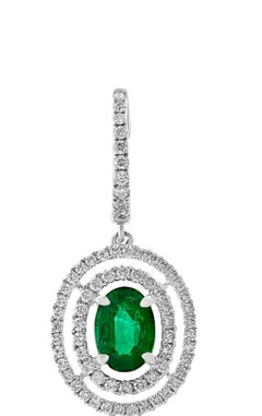 Double Halo Diamond and Emerald Drop Style Earrings, 1.05ct of Emeralds in 18kt