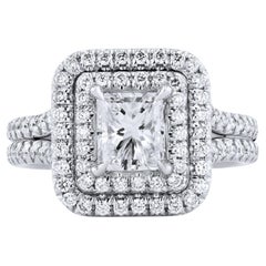 Double Halo Diamond and Platinum Engagement Ring