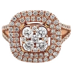Double Halo Diamond Engagement Ring, 1ct diamonds Vintage Style 14K Rose Gold
