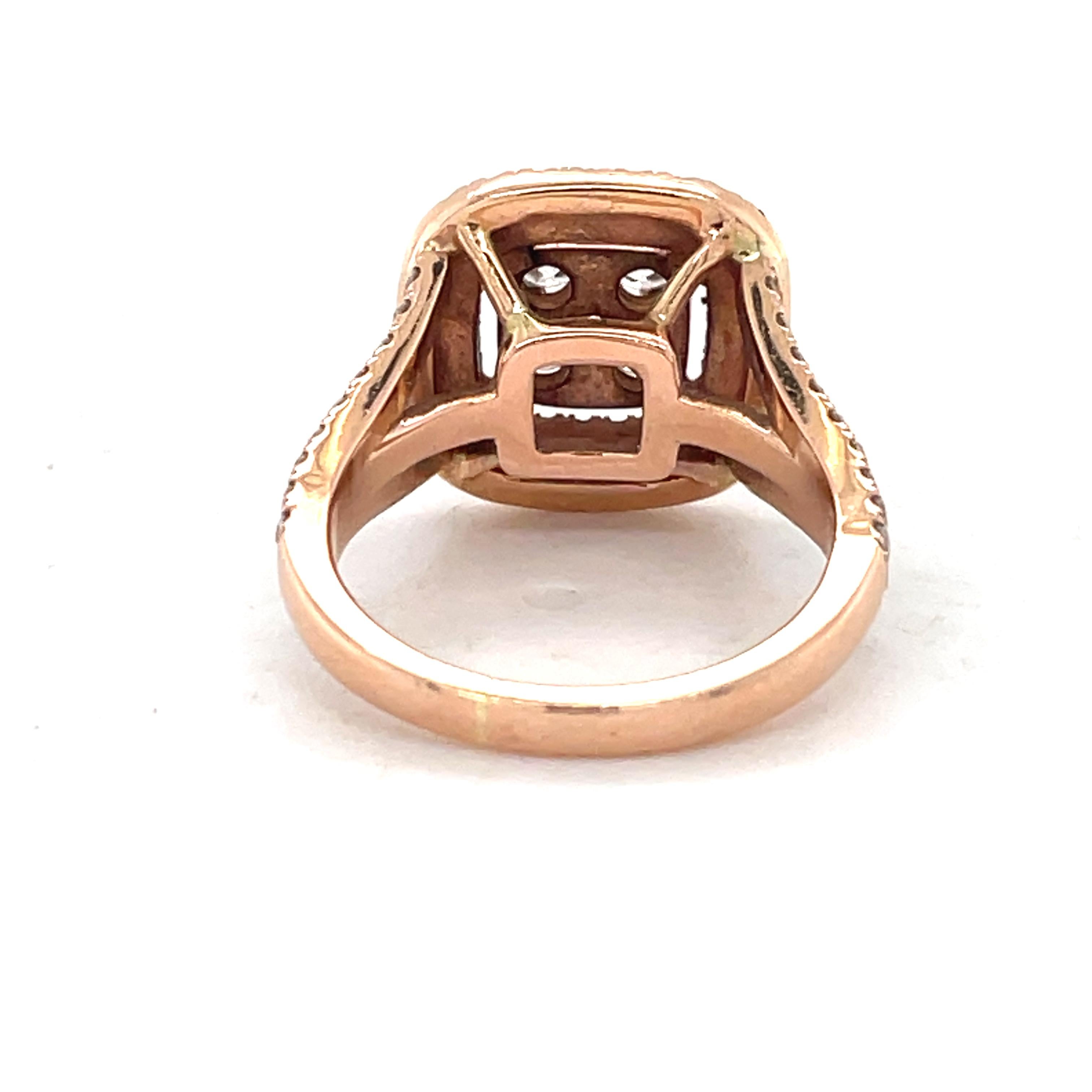 Double Halo Diamond Engagement Ring, 1ct diamonds Vintage Style 14K Rose Gold For Sale 1