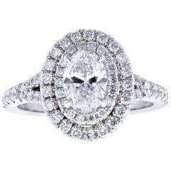 Double Halo Diamond Engagement Ring with Split Shank and Oval Center