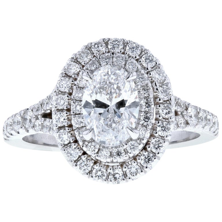 Double Halo Diamond Engagement Ring With Split Shank And Oval Center