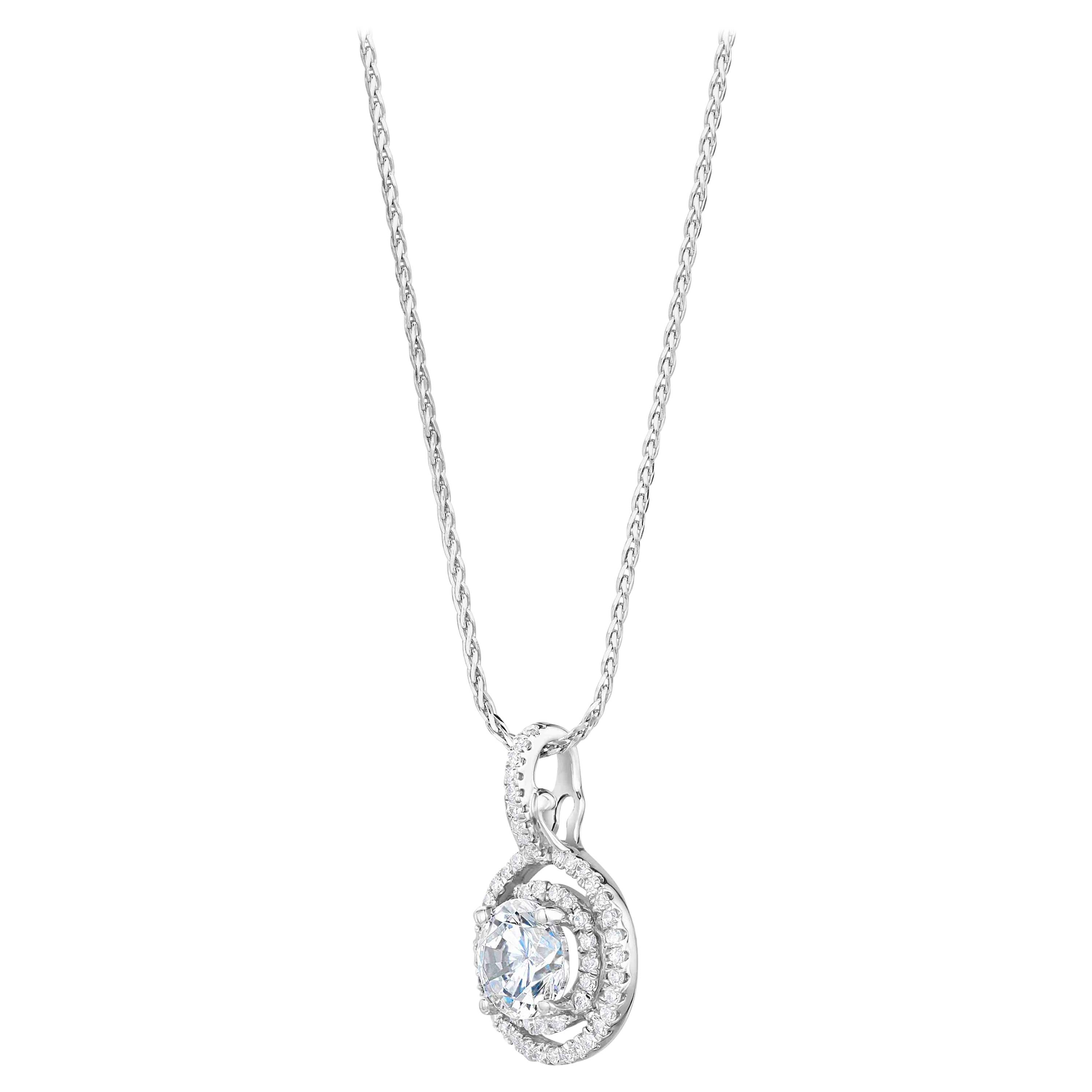 Double Halo Diamond Pendant Necklace For Sale