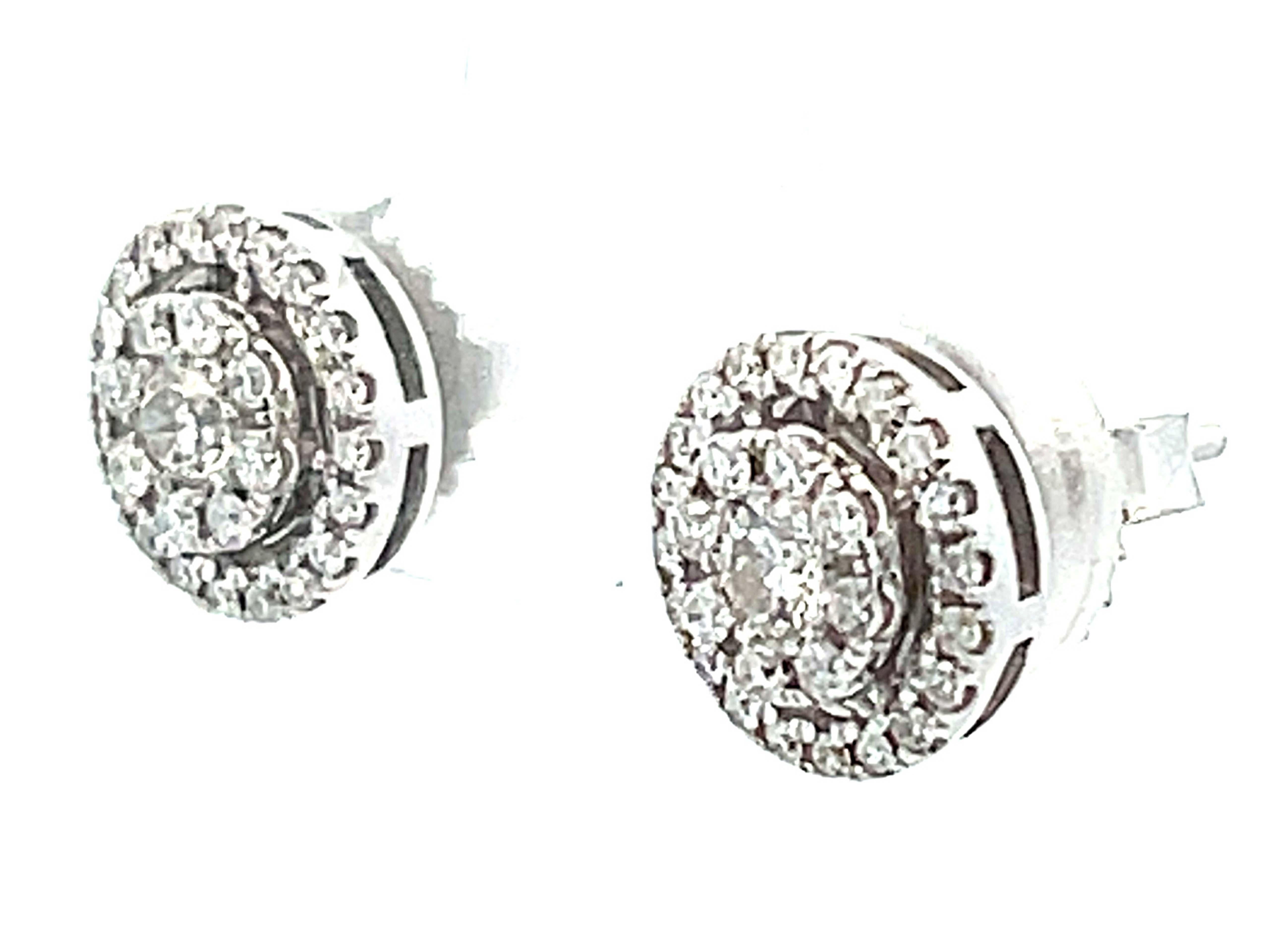Brilliant Cut Double Halo Diamond Stud Earrings in 14k White Gold For Sale