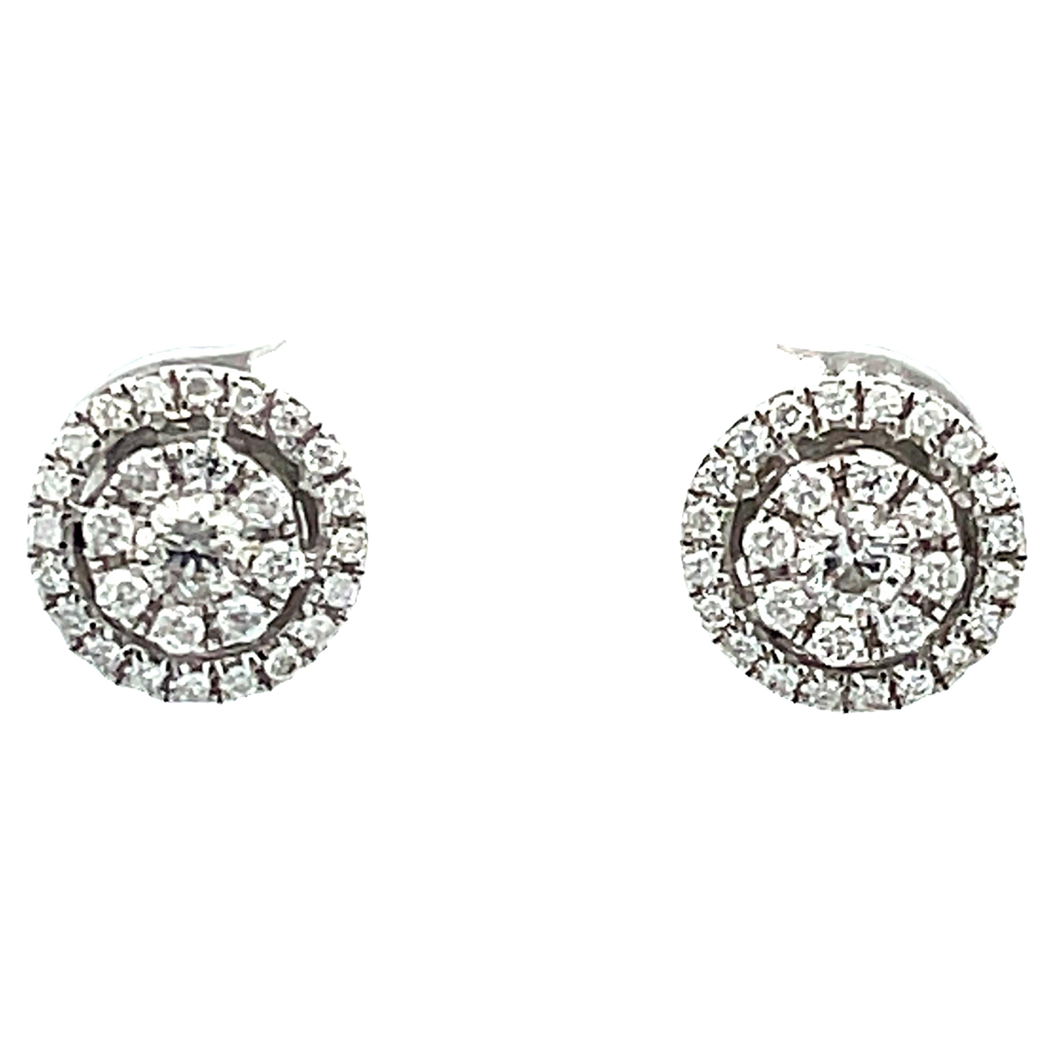 Double Halo Diamond Stud Earrings in 14k White Gold For Sale