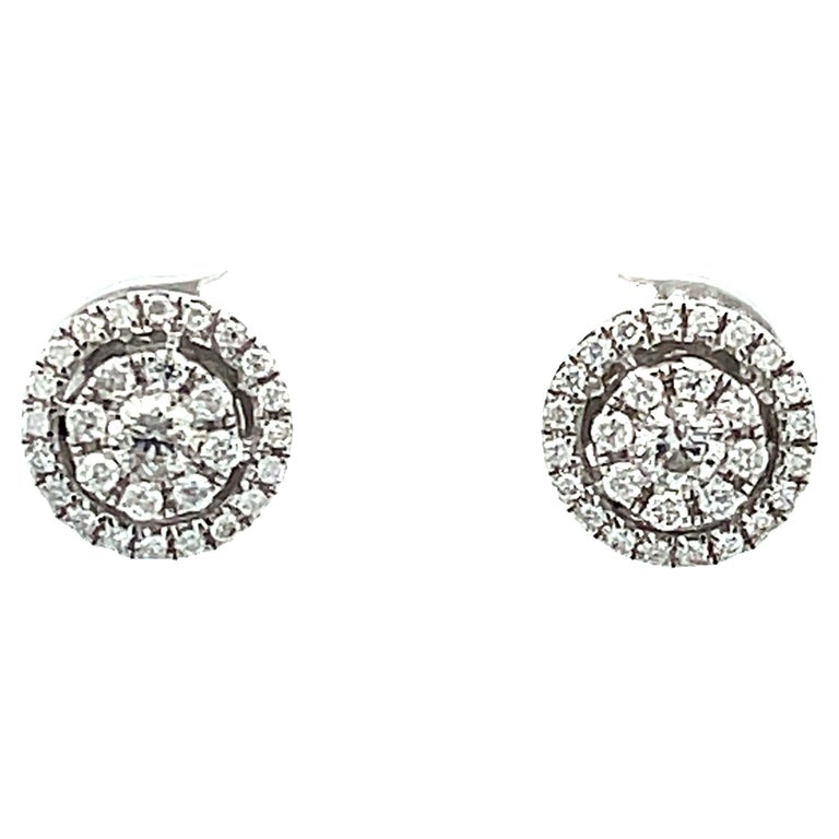 Double Halo Diamond Stud Earrings in 14k White Gold For Sale at 1stDibs
