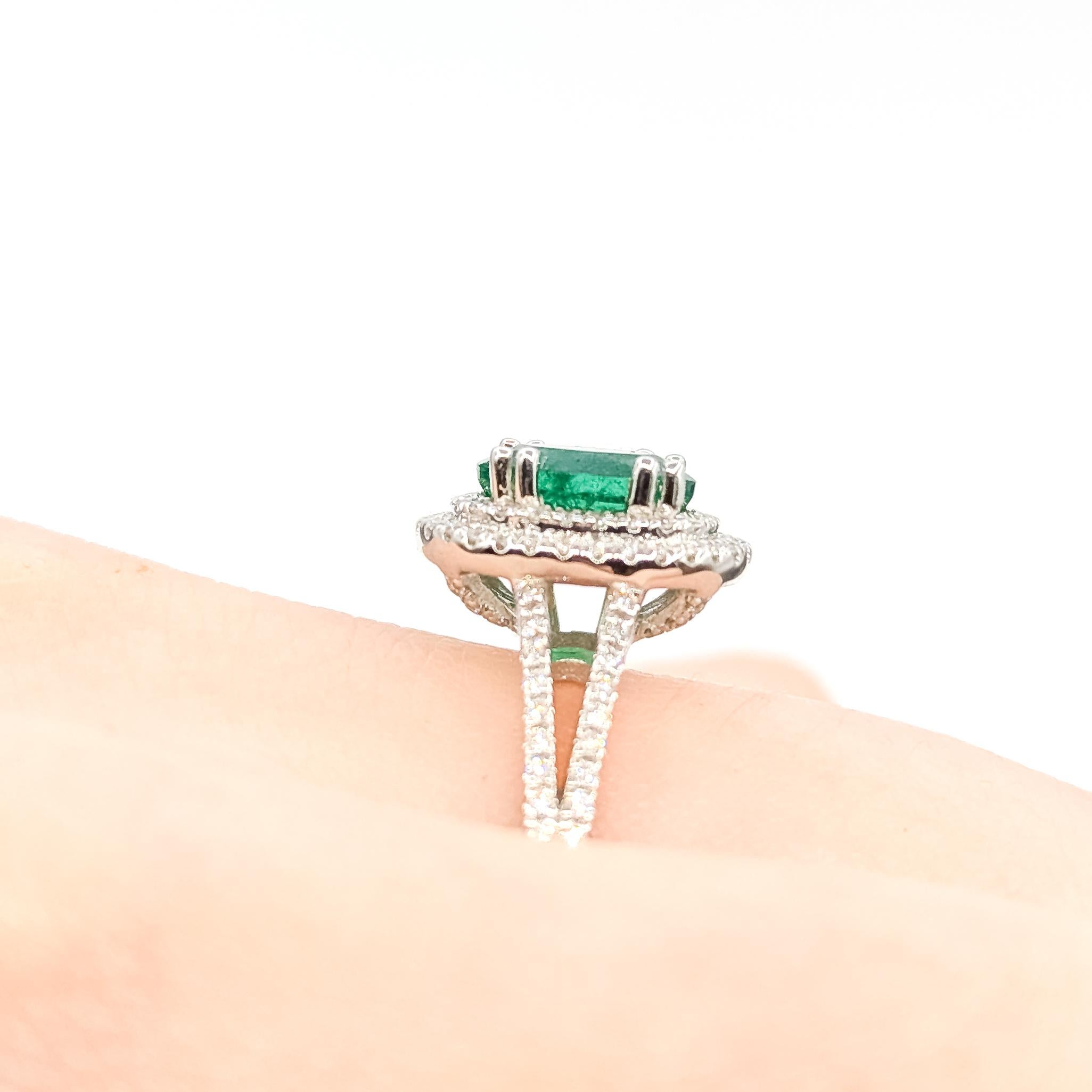 De las mujeres Double Halo Emerald & Diamond Ring in 14k en venta