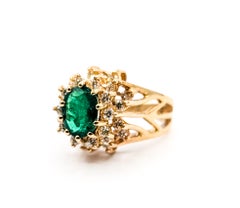 Double Halo Emerald & Diamond Ring in 14k Yellow Gold