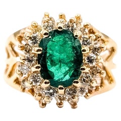 Double Halo Emerald & Diamond Ring in 14k Yellow Gold