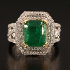 Antique 4 CT Natural Emerald Diamond Engagement Band Ring Art Deco Cocktail Ring