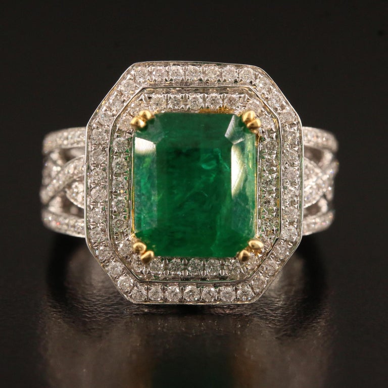 Customizable Double Halo Emerald Engagement Ring, Natural Emerald