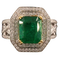 Antique 4 CT Natural Emerald Diamond Engagement Band Ring Art Deco Cocktail Ring