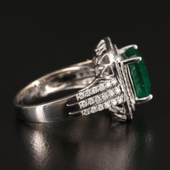 Double Halo Emerald Statement Ring, Vintage Emerald Engagement Ring