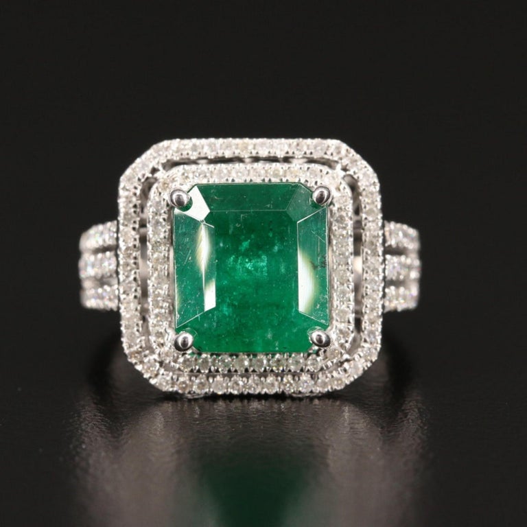 Customizable Double Halo Emerald Statement Ring, Vintage Emerald