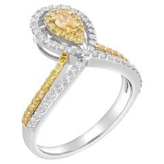 Double Halo Fancy Yellow Pearshape Cocktail Ring 18k Gold