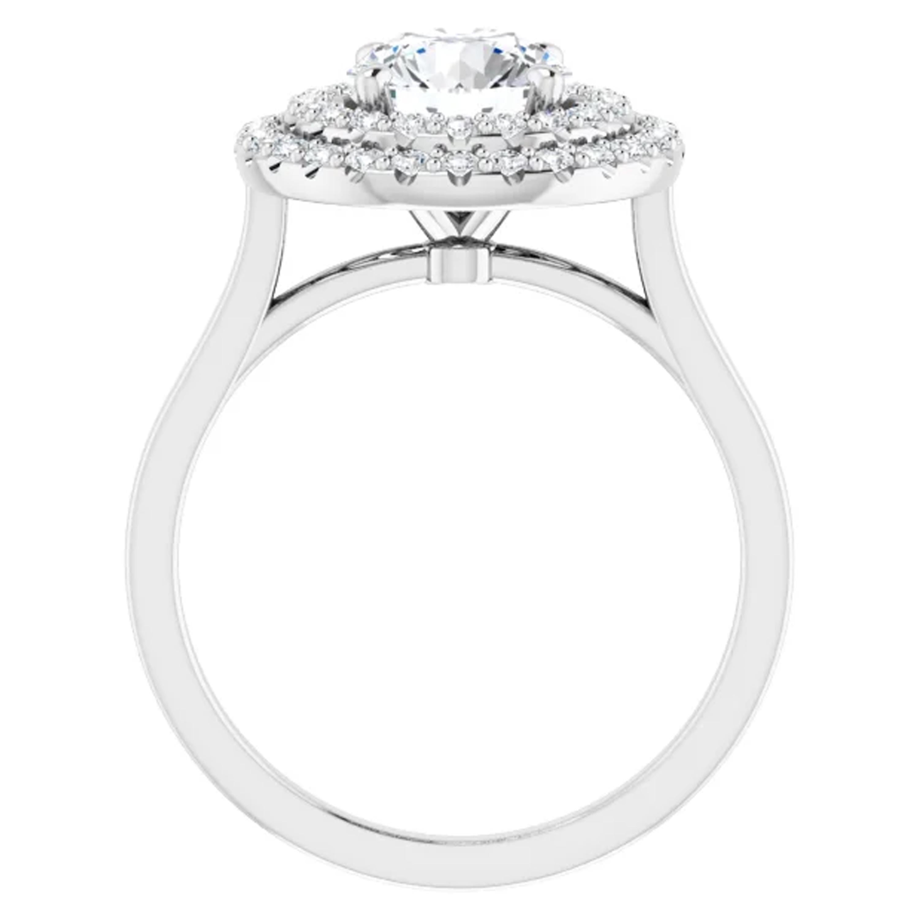 Contemporary Double Halo GIA Round Brilliant White Diamond Engagement Ring 1.35 Carat For Sale