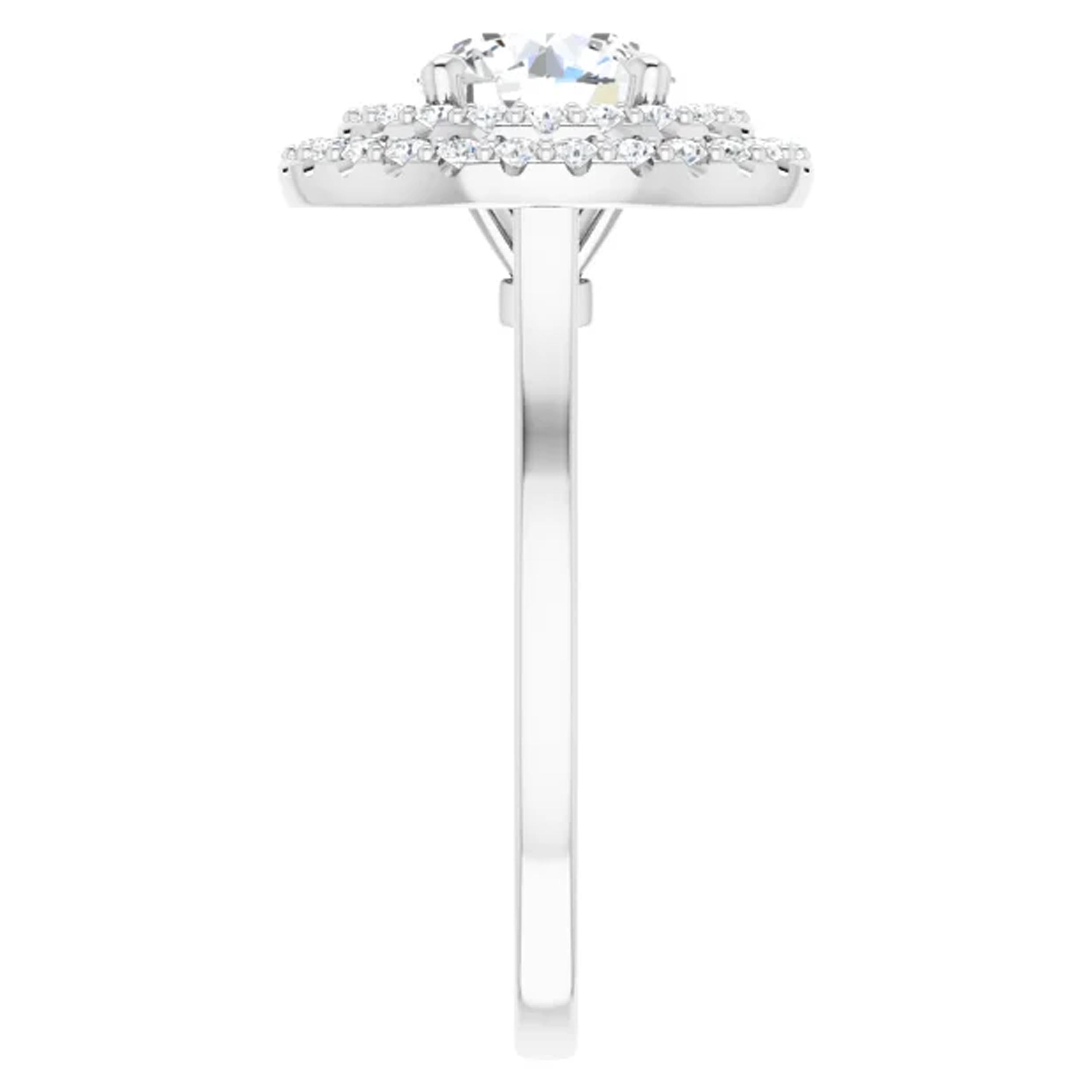 Round Cut Double Halo GIA Round Brilliant White Diamond Engagement Ring 1.35 Carat For Sale