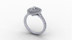 1 Carat, Pear Cut Double Halo, Half Eternity Engagement Ring