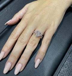 Double Halo Heart Engagement Ring, White Diamond, White and Rose Gold