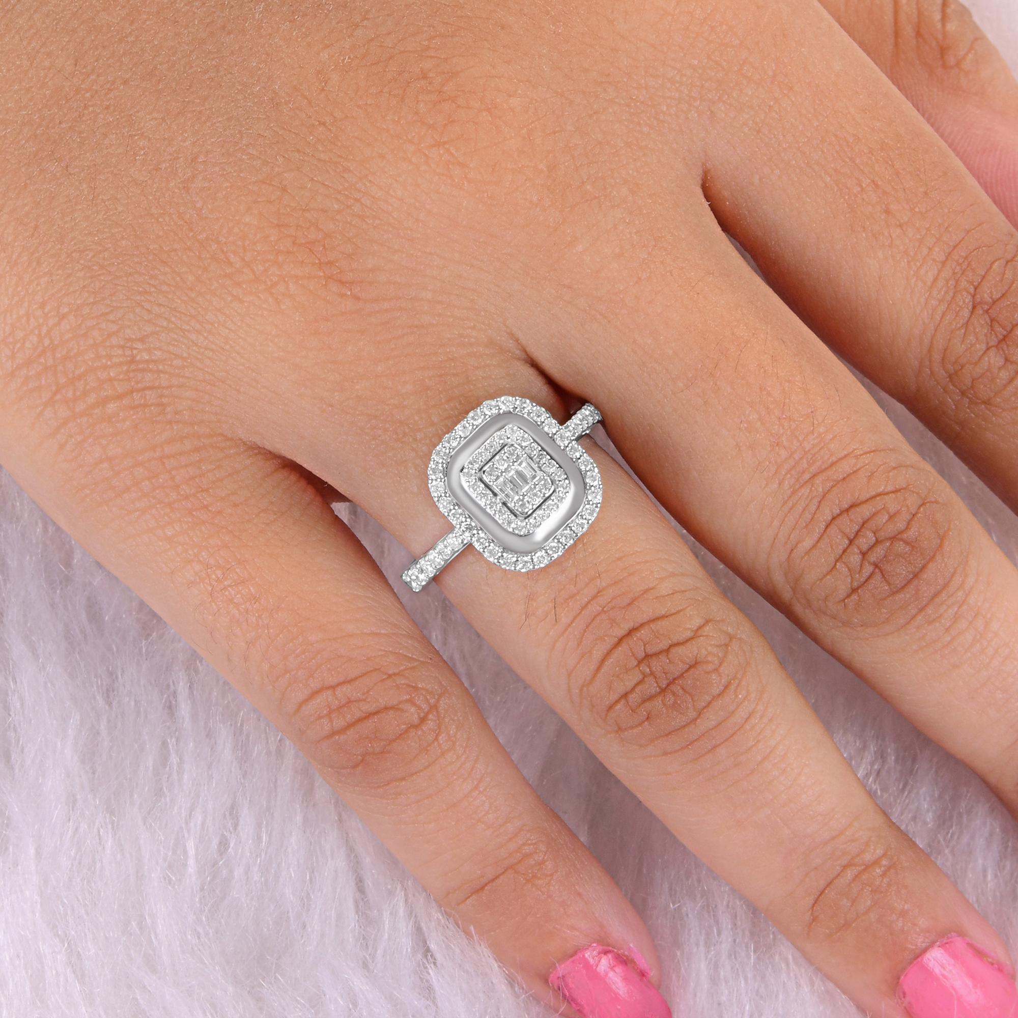 For Sale:  Double Halo Mixed Cut Diamond Wedding Ring 14K Solid White Gold 2
