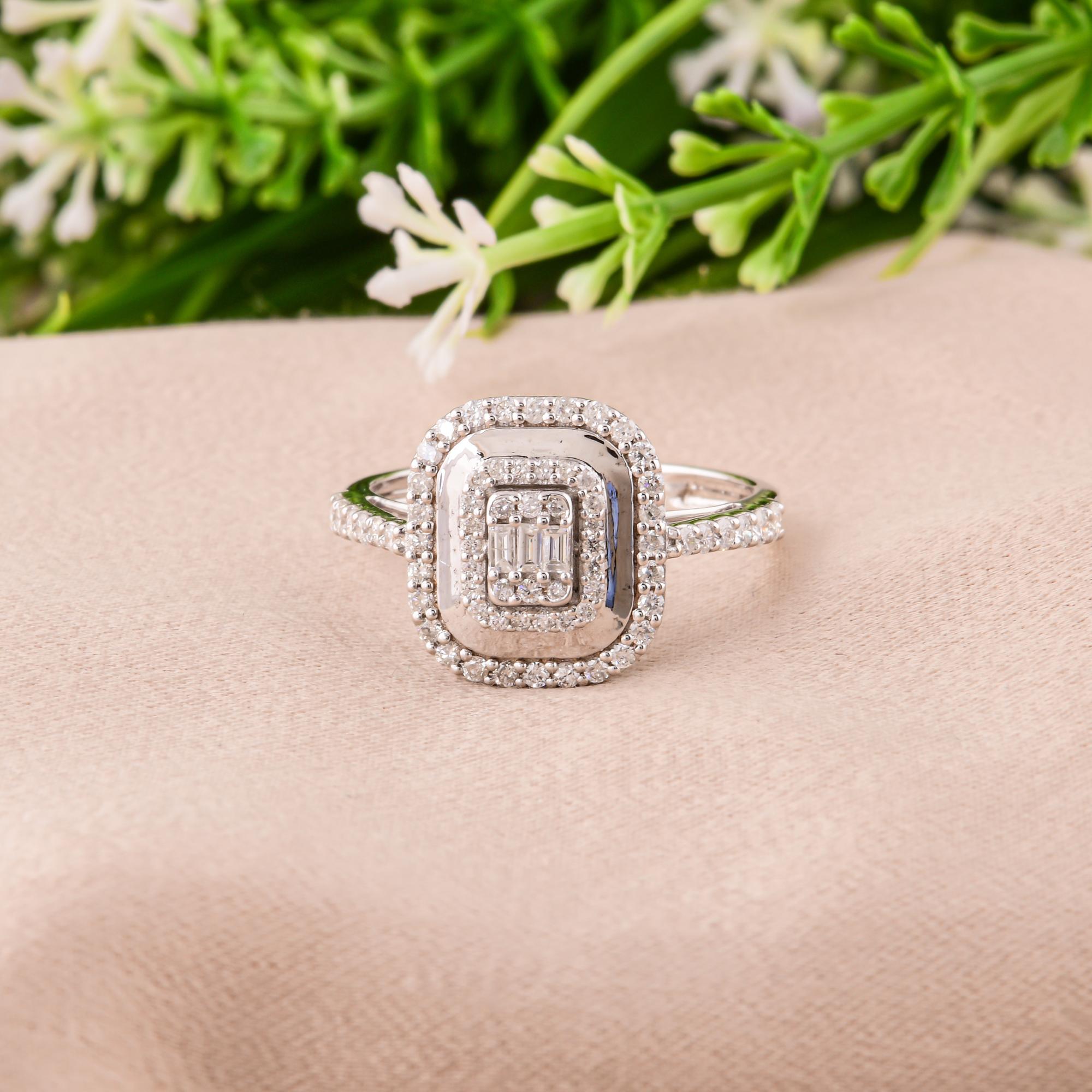 For Sale:  Double Halo Mixed Cut Diamond Wedding Ring 14K Solid White Gold 3