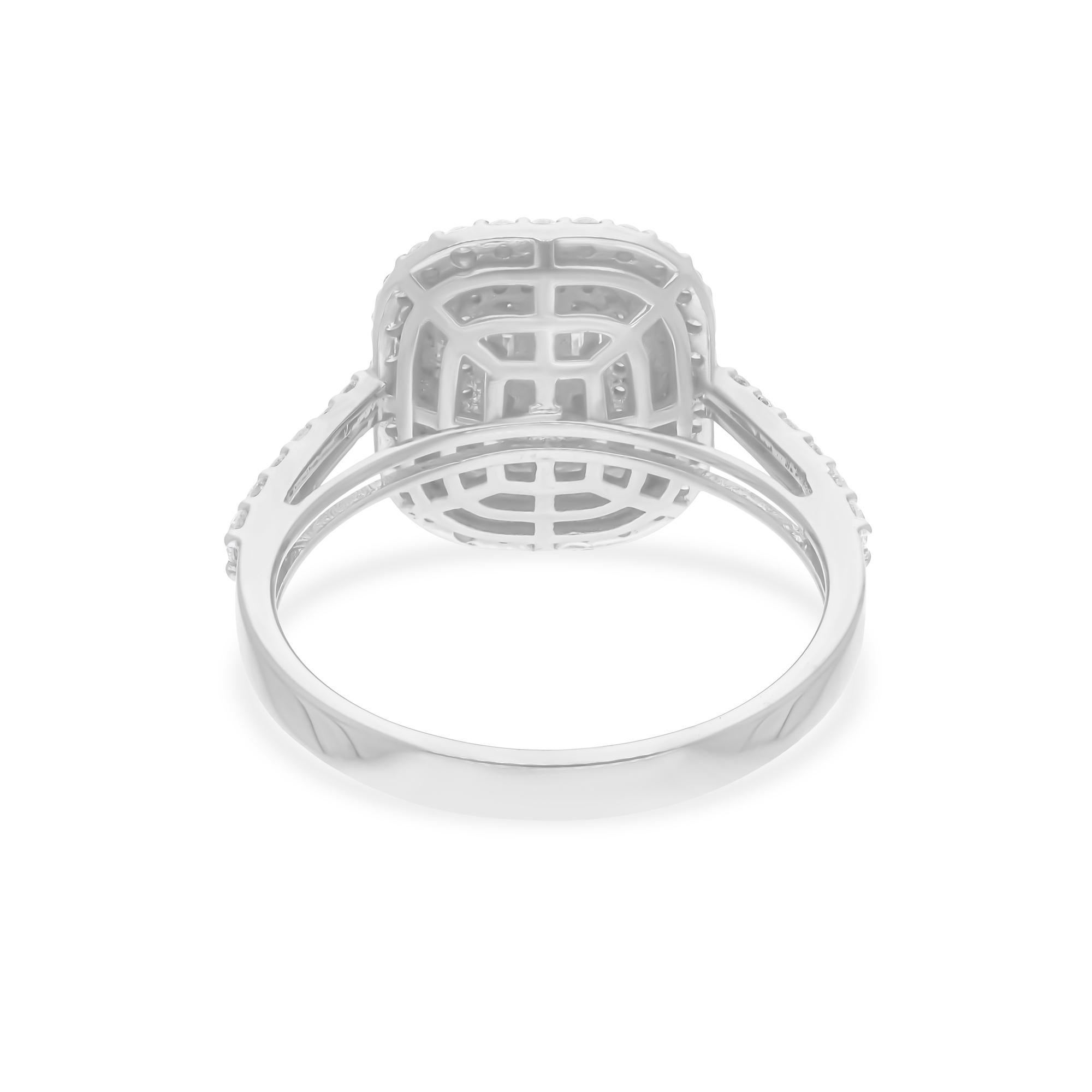 For Sale:  Double Halo Mixed Cut Diamond Wedding Ring 14K Solid White Gold 5