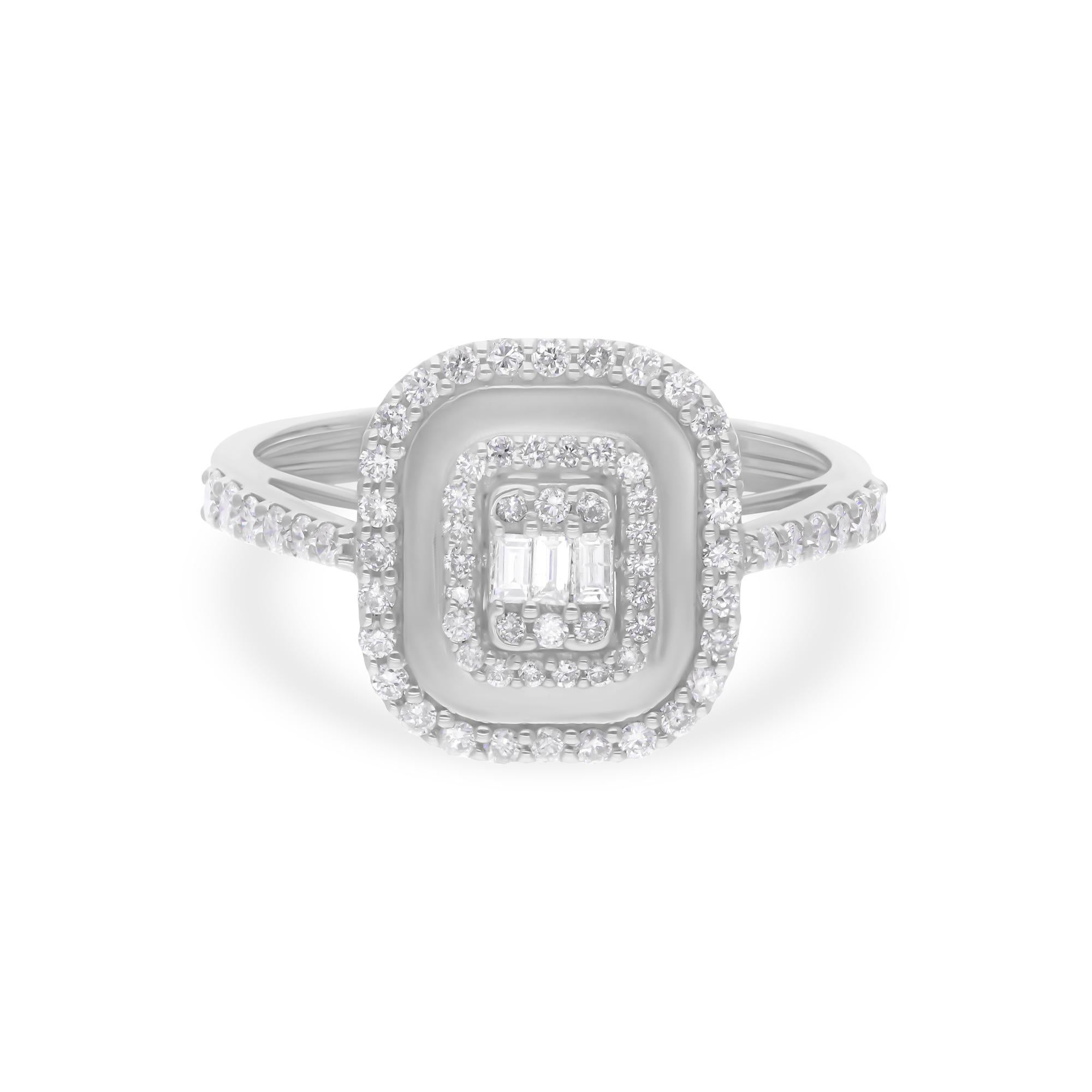 For Sale:  Double Halo Mixed Cut Diamond Wedding Ring 14K Solid White Gold 6