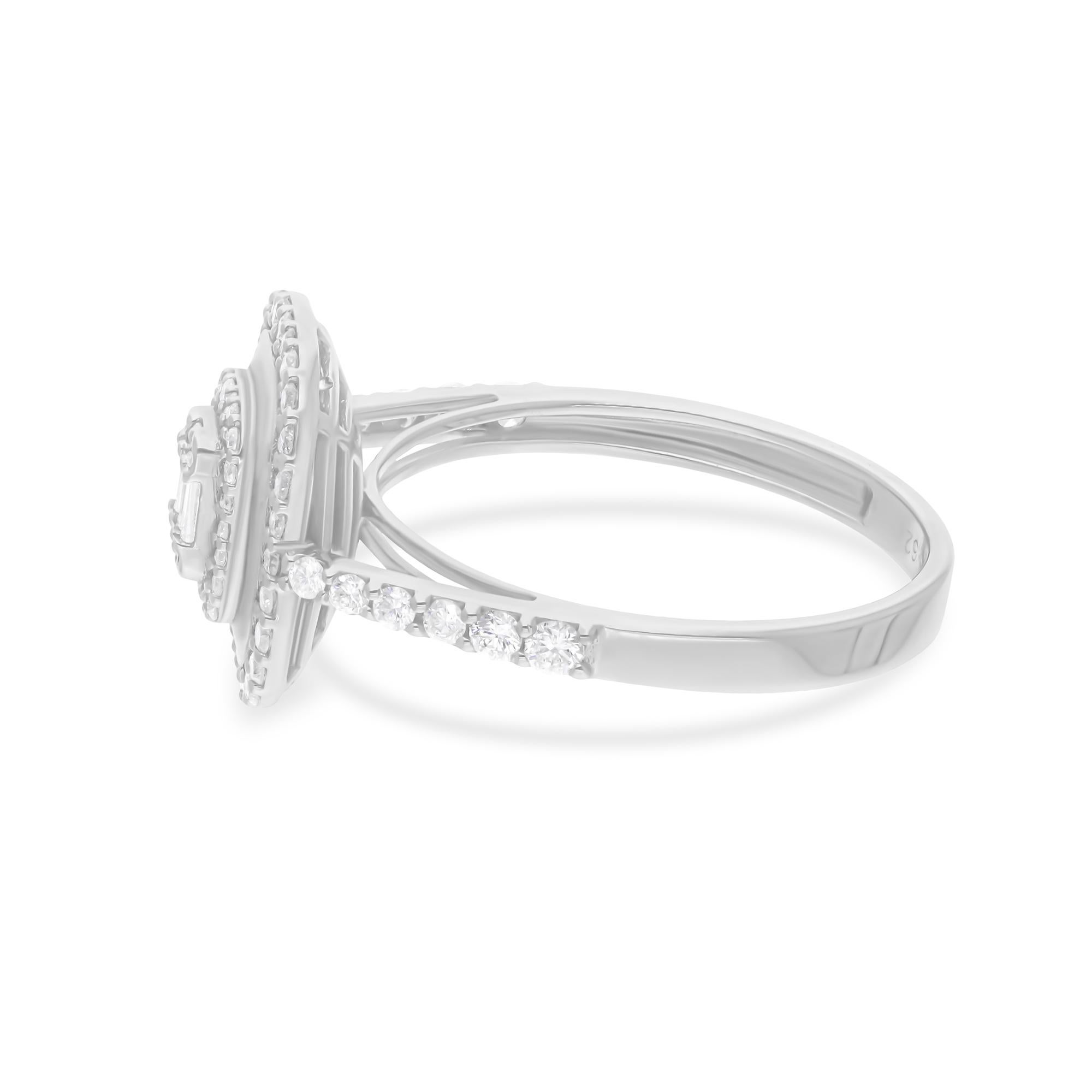 For Sale:  Double Halo Mixed Cut Diamond Wedding Ring 14K Solid White Gold 9