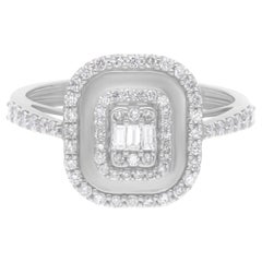 Double Halo Mixed Cut Diamond Wedding Ring 14K Solid White Gold