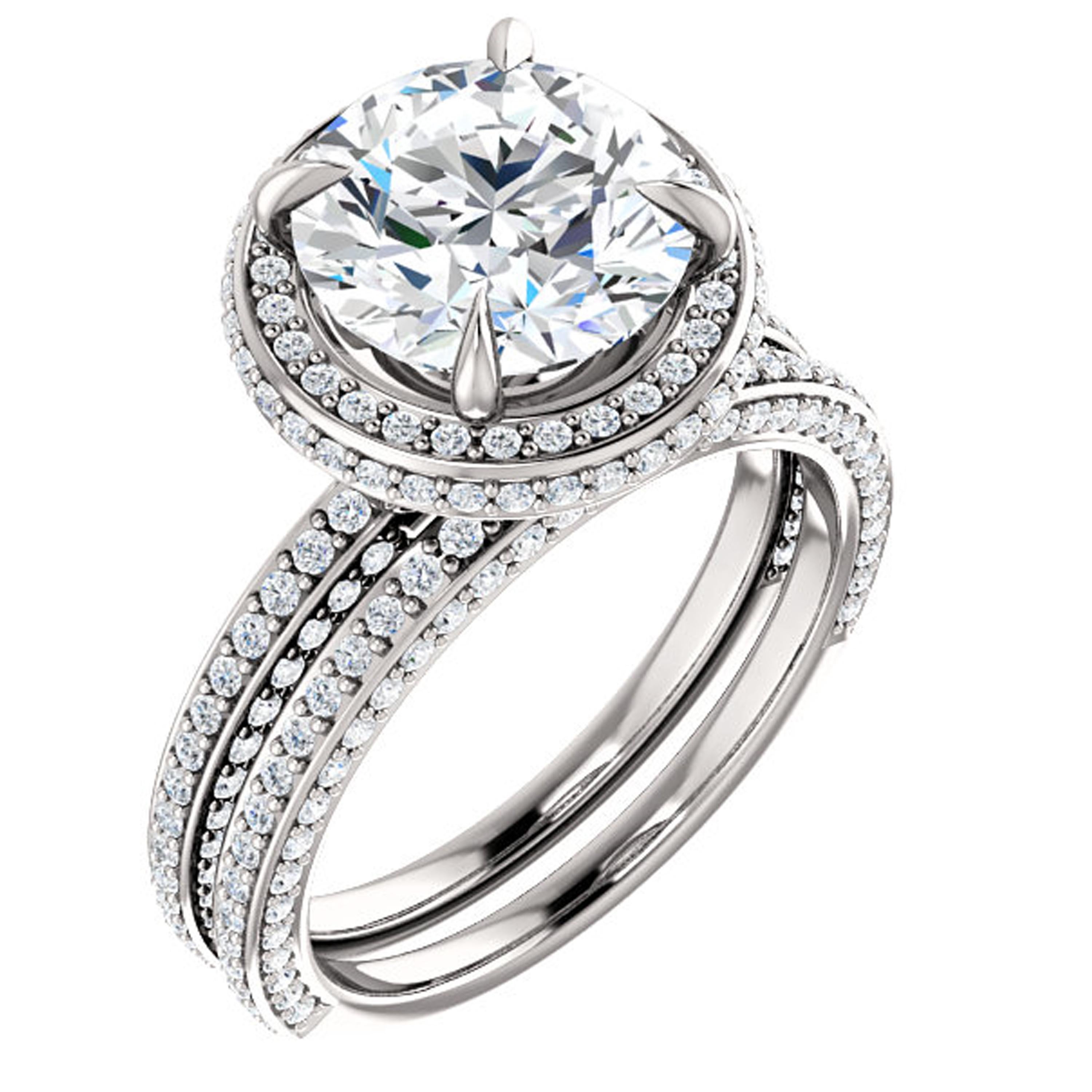 Round Cut Double Halo Multi Row Diamond Accented GIA Certified Round Engagement Ring For Sale
