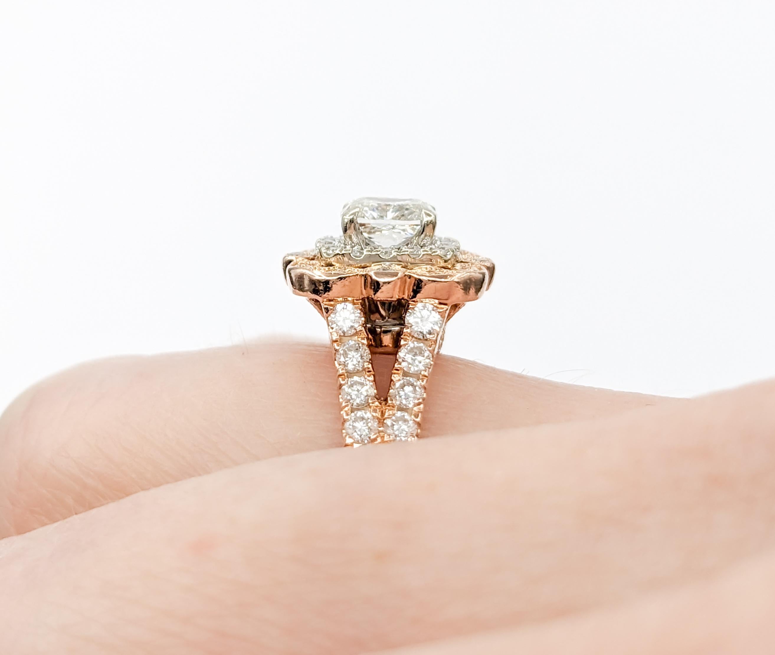 Doppelter Halo Neil Lane 1,12 Karat Diamant-Brautring aus Roségold (Kissenschliff)