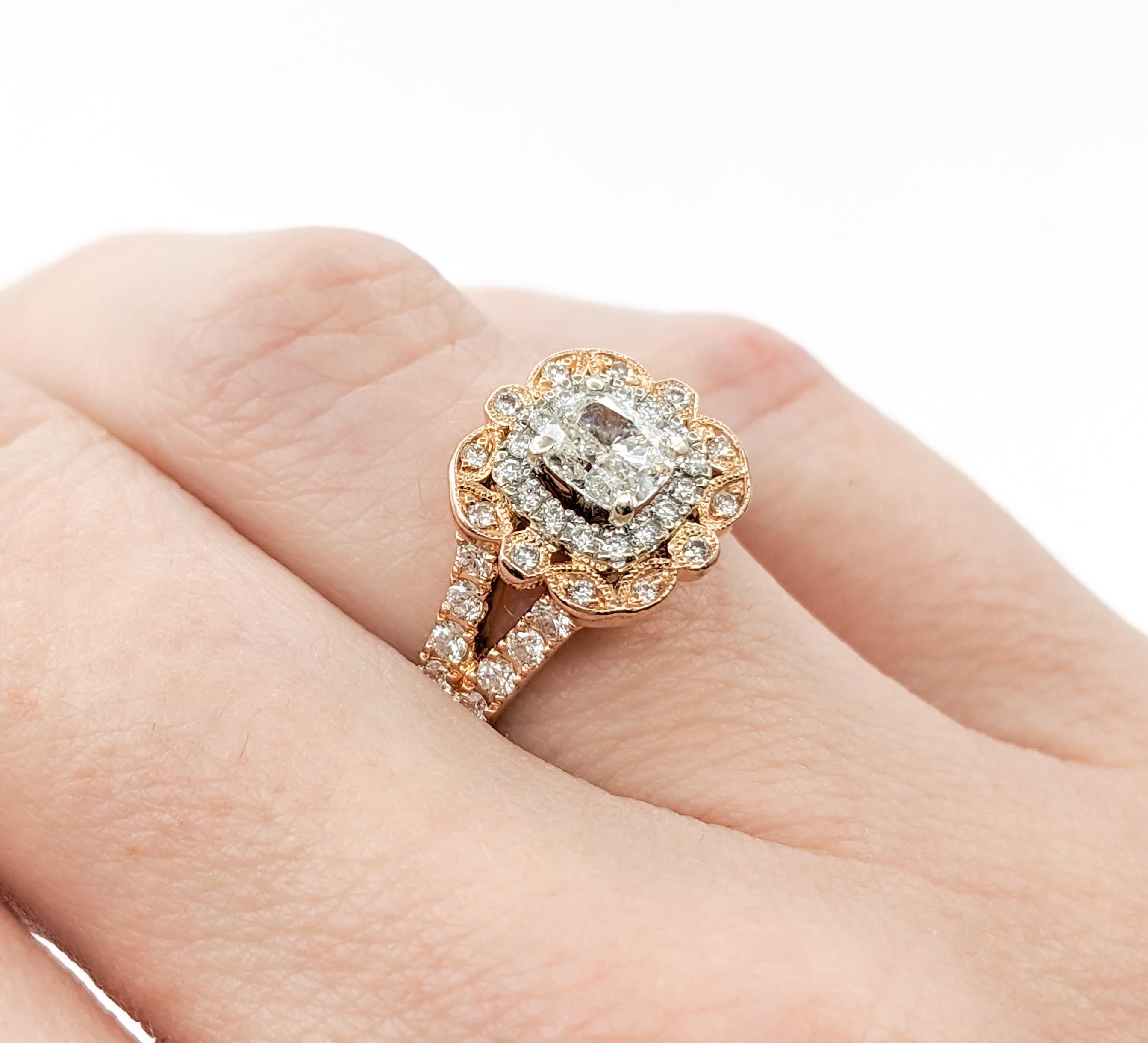 Doppelter Halo Neil Lane 1,12 Karat Diamant-Brautring aus Roségold im Zustand „Hervorragend“ in Bloomington, MN