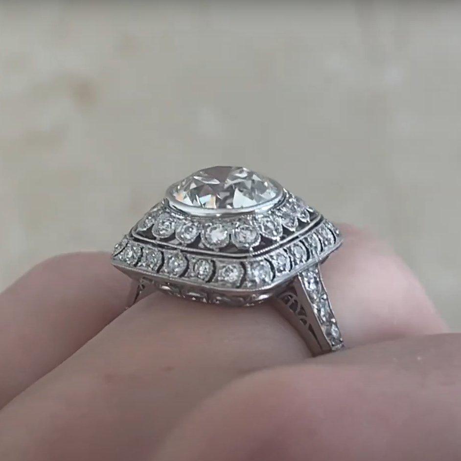 Bague double halo en diamant taille européenne ancienne (GIA environ 2,10 carats), platine Excellent état - En vente à New York, NY