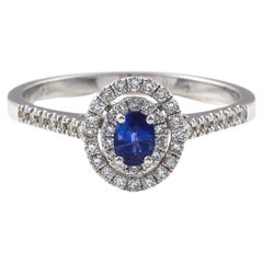 Double Halo Pave Diamond Blue Sapphire 18Kt white gold ring marquise cut
