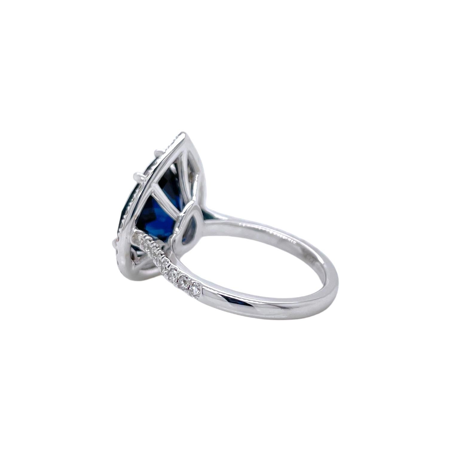 Pear Cut Sapphire & Diamond Double Halo  Ring in 18K White Gold For Sale