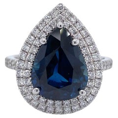 Sapphire & Diamond Double Halo  Ring in 18K White Gold