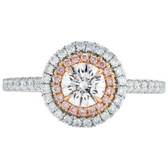 Double Halo Pink Diamond Round Cut Engagement Ring Platinum 1.17 Carat