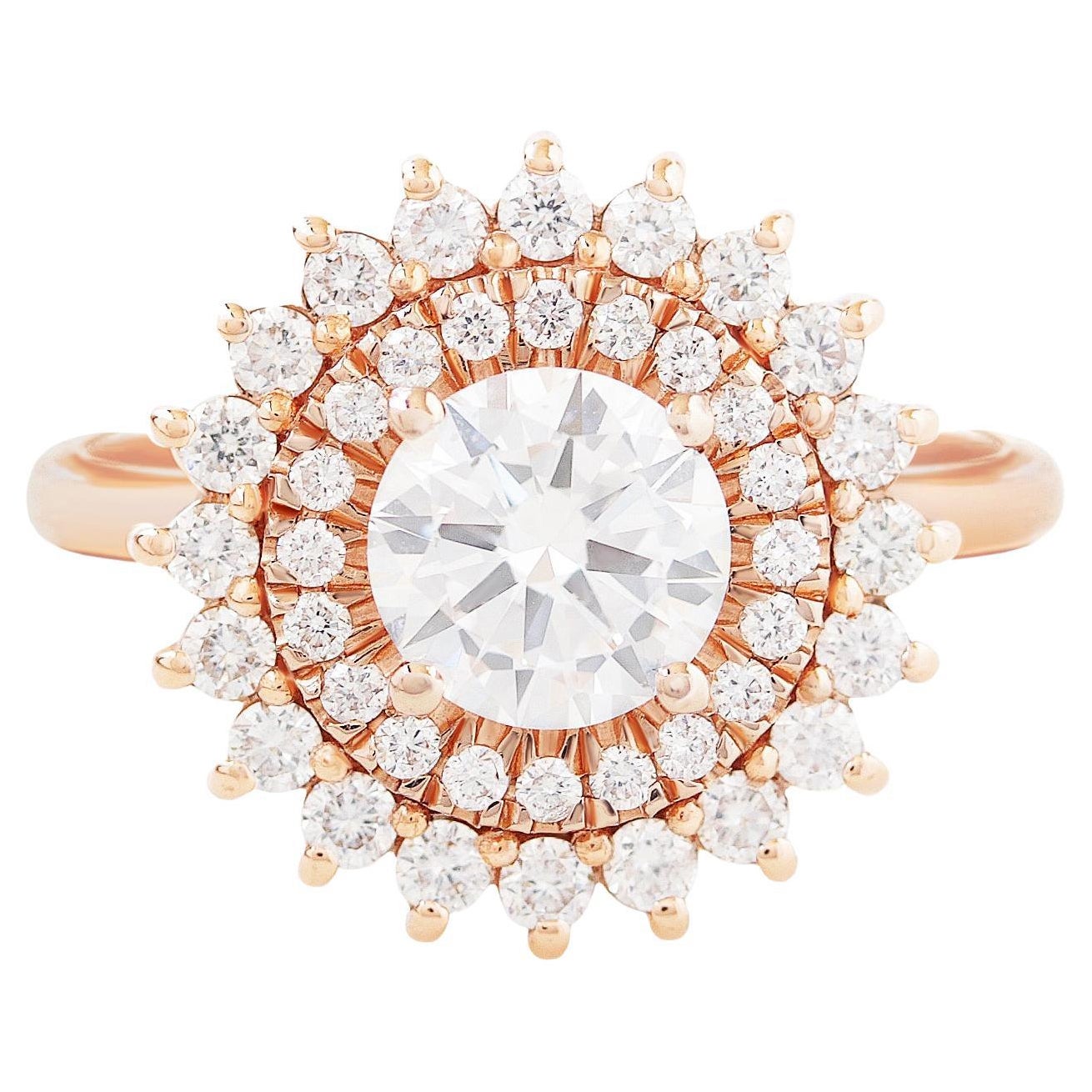 Verlobungsring mit doppeltem Halo und runden Diamanten, viktorianisch, Veronica im Angebot