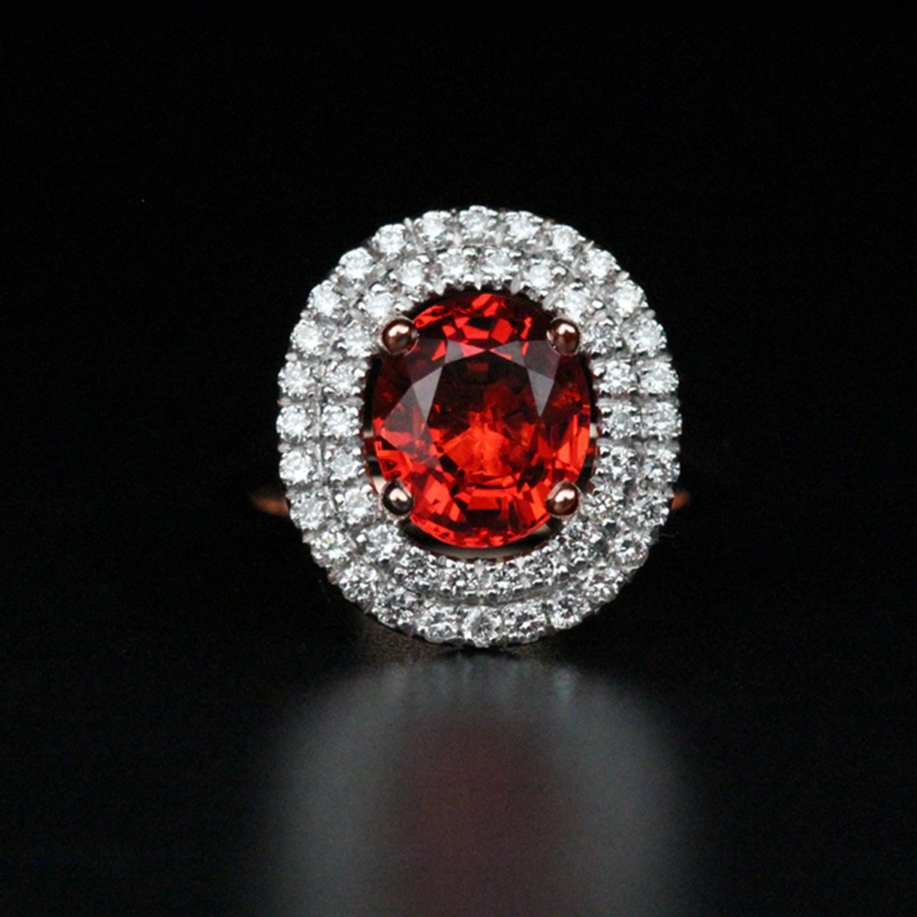 Im Angebot: Verlobungsring mit doppeltem Halo und Rubin, antiker Rubin () 2