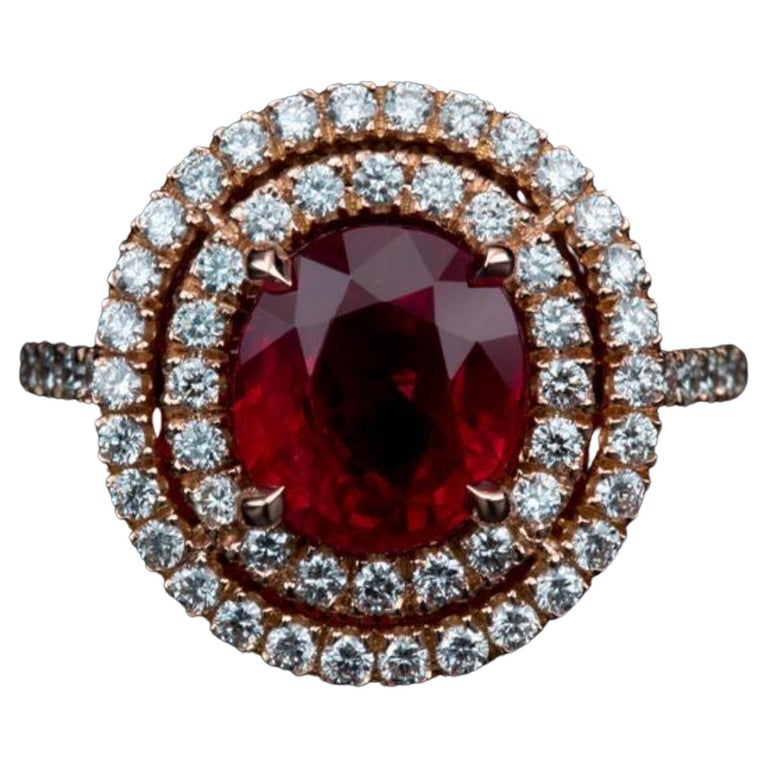 Customizable Double Halo Ruby Engagement Ring, Vintage Ruby Gold