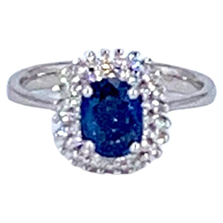 Contemporary Double Halo 1.12 Carat Sapphire & 0.34 Carat Diamond Cocktail Ring For Sale