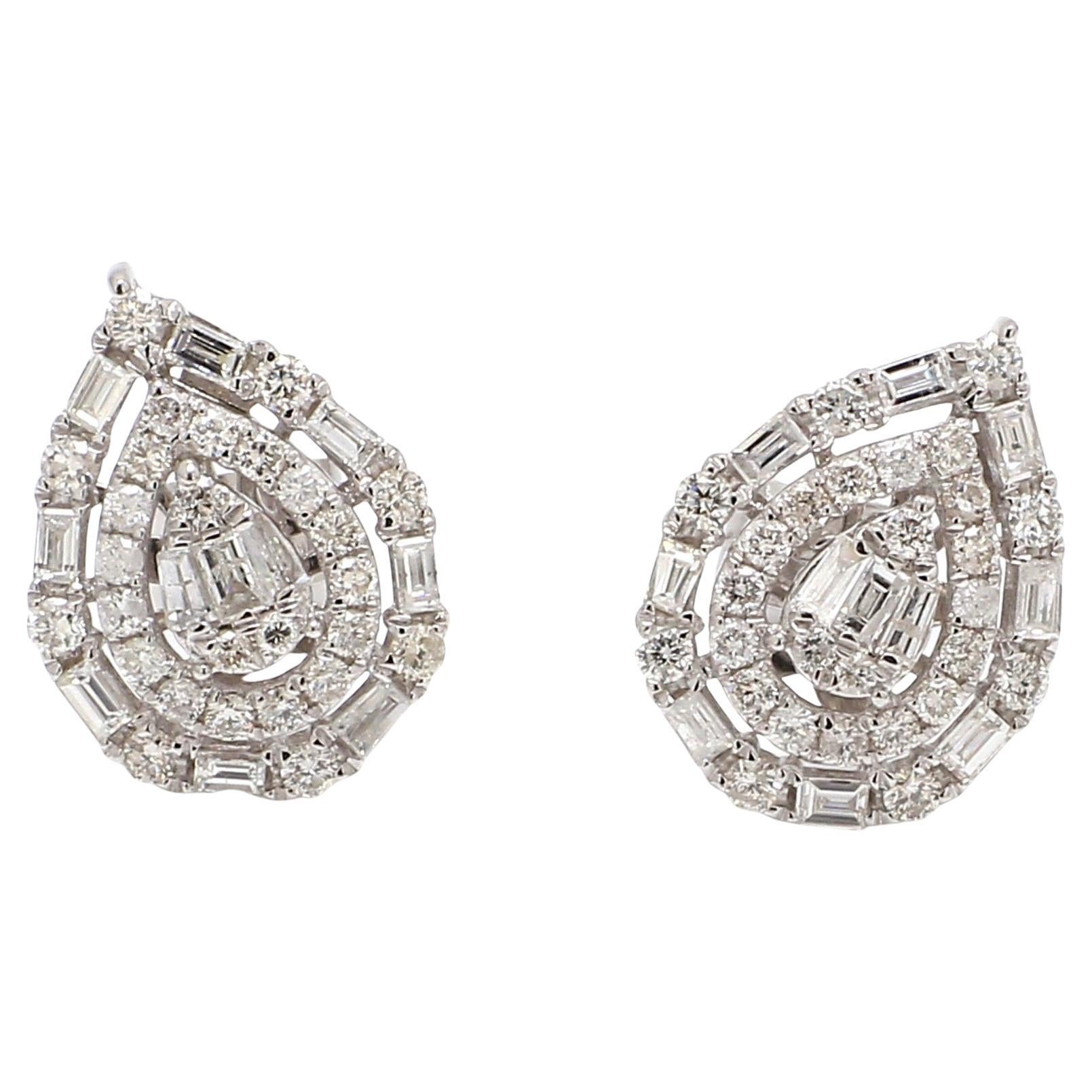 Double Halo SI/H Diamond Teardrop Stud Earrings in 18k Solid White Gold