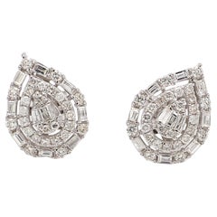 Double Halo SI/H Diamond Teardrop Stud Earrings in 18k Solid White Gold